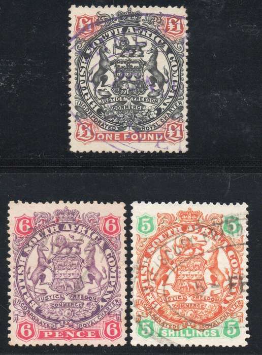 B.S.A.C/Rhodesia SACC43,46 & 65 ARMS ISSUE - VERY FINE FISCALY USED STAMPS