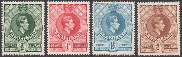 SWAZILAND 1938-54 SACC27-30 - LOW VALUE, ½d-2d -  PERF 13½X13 - UM - CV R350
