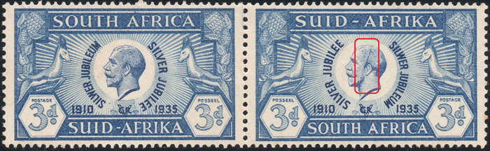 Union of SA - 1935 SACC66(var) 3d BLUE WITH ''CLEFT SKULL'' VARIETY - UM CV R3600