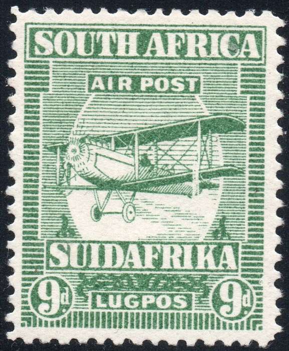 Union of SA 1925 SACC28c 9d GREEN WITH ''EXTENDED STRUT'' - MM - CV R2000