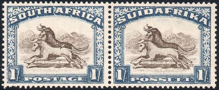 UNION OF SA 1932 SG48a 1/- BROWN & DEEP BLUE - DART IN GNU'S BACK LMM CV £375(2017)