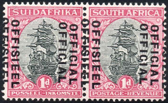 UNION OF SA OFFICIALS - 1935-50 SACC14b 1/- BLACK & ROSE WITH DOUBLE O/P - SUPERB **UNMOUNTED MINT**