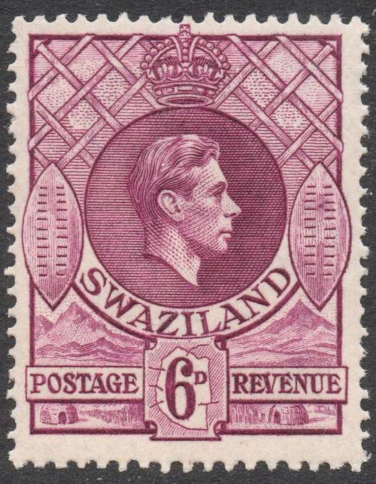SWAZILAND 1938-54 SACC33 6d DEEP MAGENTA -  PERF 13½X13 - UM - CV R650