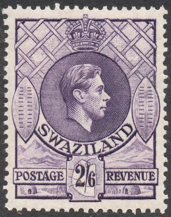 SWAZILAND 1938 SACC35 2s6d BRIGHT VIOLET -  PERF 13½X13 - UM - CV R850