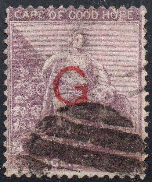 GRIQUALAND WEST 1877-8 SG8f 1st PRINTING 6d DEEP LILAC, O/P TYPE 6 IN RED - VFU - CV £75+(2017)