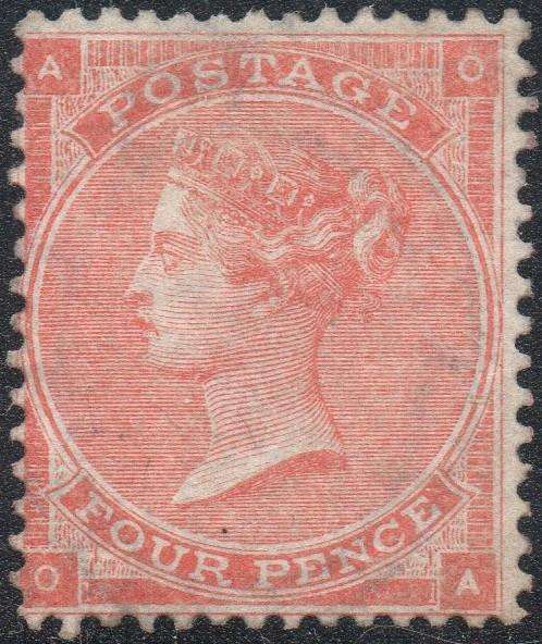 GREAT BRITAIN 1865 SG94 4d VERMILLION(PLATE 10) - WM LARGE GARTER(W17) - UNUSED CV £825(2017)