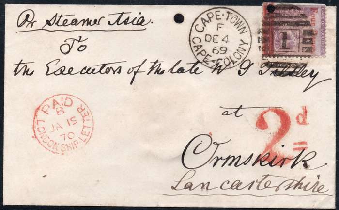 CAPE OF GOOD HOPE 1869 - COVER FROM CAPE TOWN TO ORMSKIRK, UK - SEE BELOW