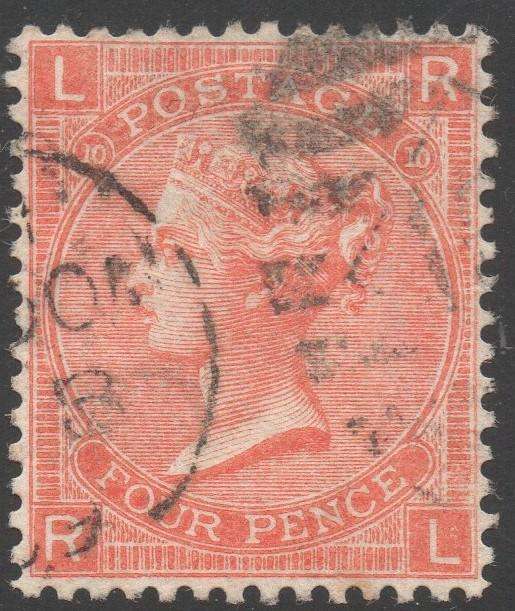 GREAT BRITAIN 1871  SG 94 4d VERMILLION (PLATE 10) VFU CV £150(2017)