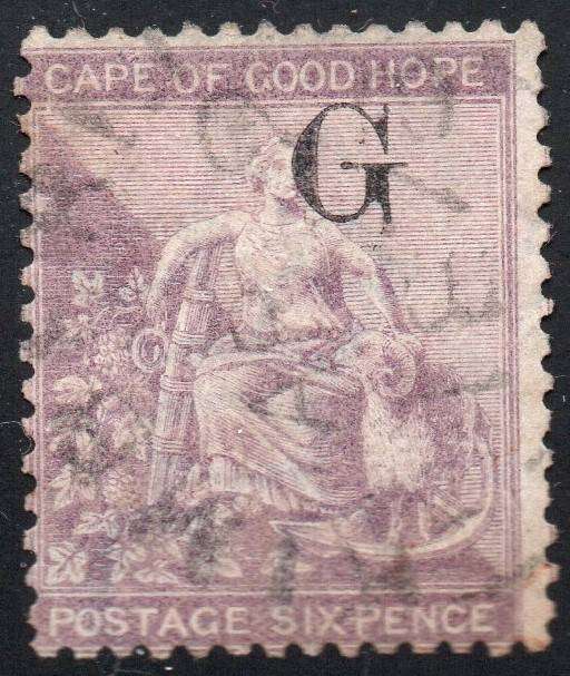 Griqualand West 1878 SG13b  - 6d DEEP LILAC, o/p TYPE7 IN BLACK - VFU - CV £80(2017)