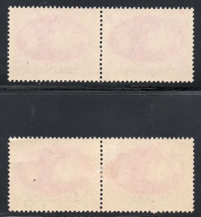 SWAZILAND 1945 SACC38/38a 1d PAIR, TOP PAIR WITH ''BARBED WIRE'' VARIETY - UM/MM - CV R565