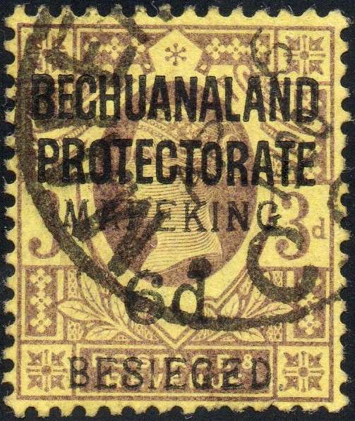 MAFEKING 1900 SG9 : 6d on 3d PURPLE/YELLOW - O/P TYPE 1, SETTING 2(?) - SUPERB USED - SEE BELOW