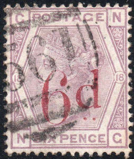 GREAT BRITAIN 1883 SG162 6d on 6d LILAC(PLATE 18) - VFU - CV £150+(2017)