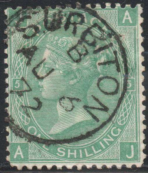 GREAT BRITAIN 1871 SG117 1/- GREEN(PLATE 5) VFU  CV £45+(2017)