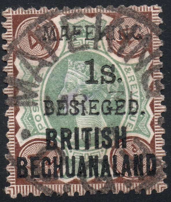 MAFEKING 1900 SG11 : 1/- on 4d GREEN & PURPLE-BROWN - SURCHARGE AS T1 - FINE USED - SEE BELOW