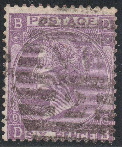 GREAT BRITAIN 1869 SG109 6d MAUVE(PLATE 8) VFU  CV £140+(2017)