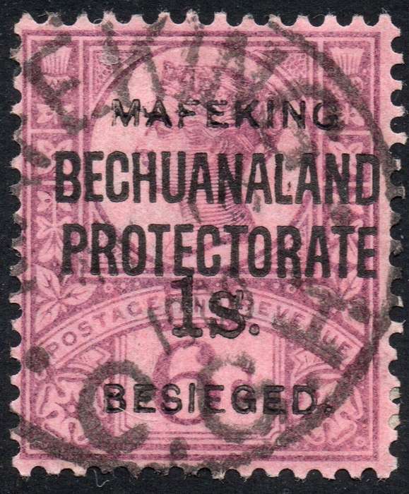 MAFEKING 1900 SG14 : 1/- on 6d PURPLE / ROSE-RED - SURCHARGE AS T2 - VFU - SEE BELOW