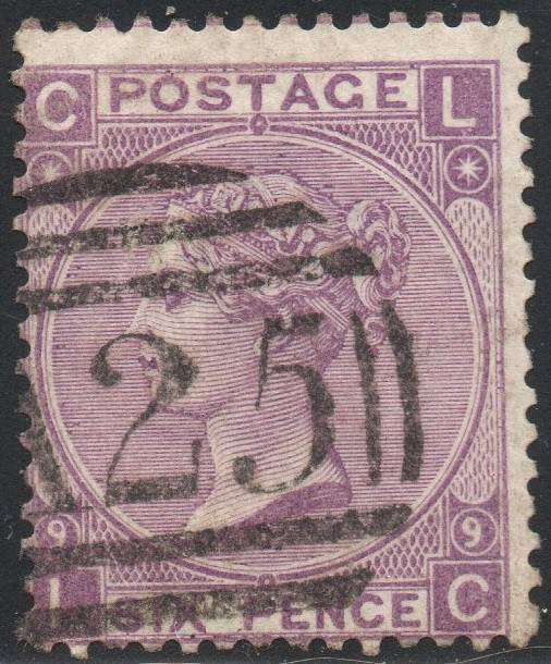 GREAT BRITAIN 1870 SG109 6d MAUVE(PLATE 9) VFU  CV £90+(2017)