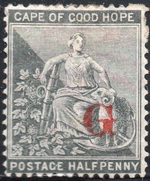 GRIQUALAND WEST 1877-8 SG4c ½d GREYISH-BLACK, O/P TYPE3  IN RED - MM CV £60(2017)