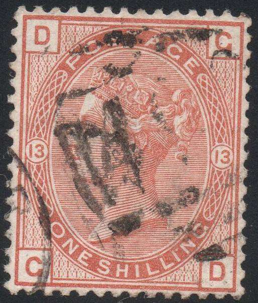 GREAT BRITAIN 1881 SG163 1/- ORANGE-BROWN VFU CV £170+(2017)