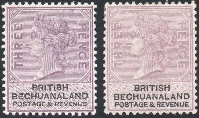 BRITISH BECHUANALAND 1887 SACC12 / 12a 3d LILAC & BLACK / PALE REDDISH LILAC & BLACK  MM CV R1950