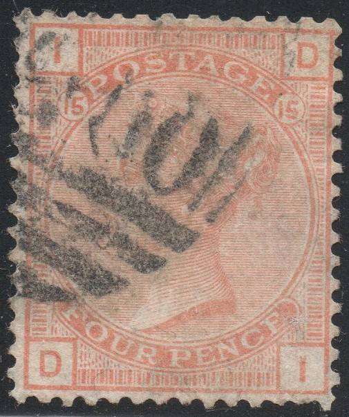 GREAT BRITAIN 1876 SG152 4d VERMILLION(PLATE15) VFU CV £525+(2017)