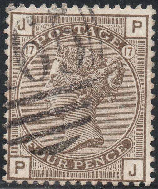 GREAT BRITAIN 1880 SG160 4d GREY-BROWN(PLATE17) VFU CV £80+(2017)