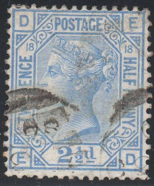 GREAT BRITAIN 1880 SG142 2½d BLUE (PLATE18) - VFU - CV £55+(2017)