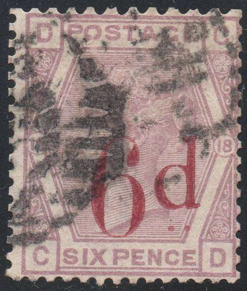 GREAT BRITAIN 1883 SG162 6d on 6d LILAC(PLATE 18) - VFU - CV £150+(2017)