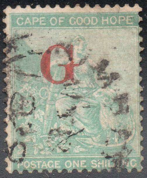 GRIQUALAND WEST 1877-8 1st PRINTING - SG9a 1/- GREEN WITH O/P TYPE 1a - VFU CV £45