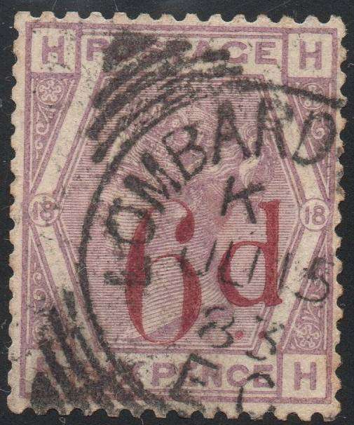 GREAT BRITAIN 1883 SG162 6d on 6d LILAC(PLATE 18) - VFU - CV £150+(2017)