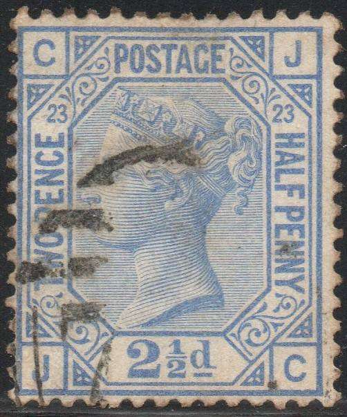 GREAT BRITAIN 1881 SG157 2½d BLUE (PLATE23) - VFU - CV £35+(2017)