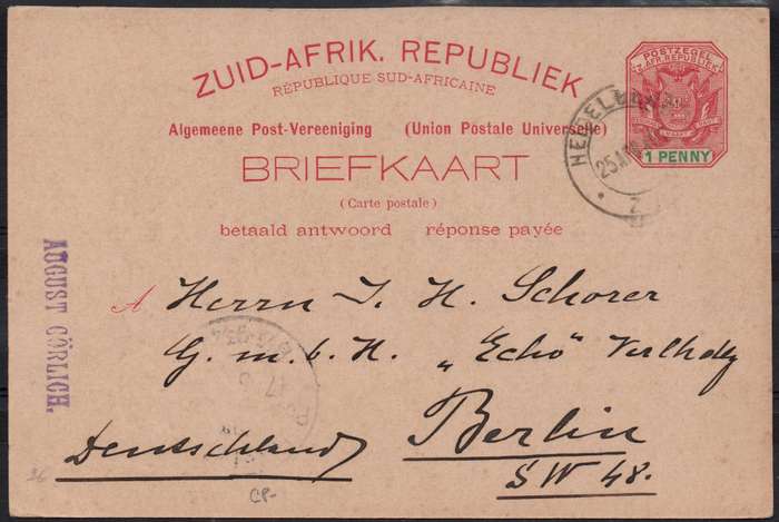 TRANSVAAL (ZAR) - 1897 - 1d ''BRIEFKAART'' - USED - HELDERBERG TO BERLIN - SEE SCANS