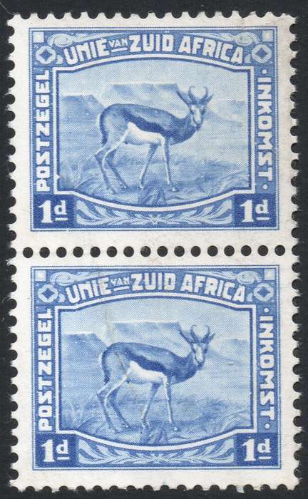 Union of SA - 1d Blue Harrison Essay Vertical Pair on ungummed, unwatermarked paper - SEE BELOW