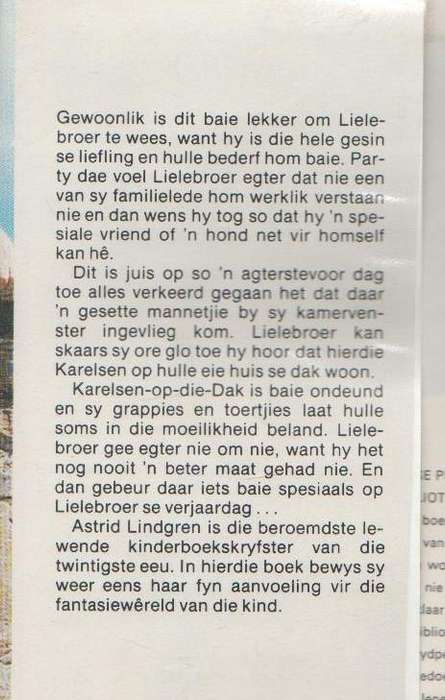 KARELSEN-OP-DIE DAK - ASTRID LINDGREN (1 STE AFRIKAANSE UITGAWE 1978) TV UITGAWE