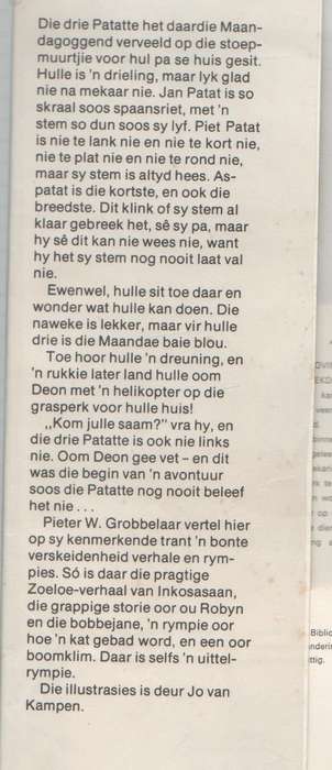 DIE PETALJES VAN DIE DRIE PATATTE, STORIES EN RYMPIES - PIETER W GROBBELAAR (1 STE UITGAWE 1977)
