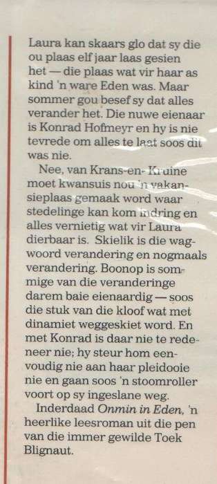 ONMIN IN EDEN - TOEK BLIGNAUT (1 STE DRUK 1992)