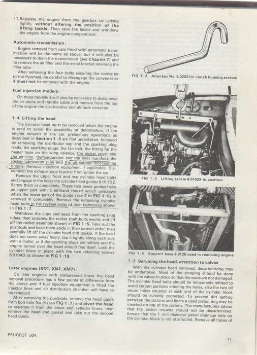 AUTO BOOKS PEUGEOT 504 SL, GL, L FI 1796cc, 1971cc (1968 - 79) OWNERS WORKSHOP MANUAL  OWM783 (1979)