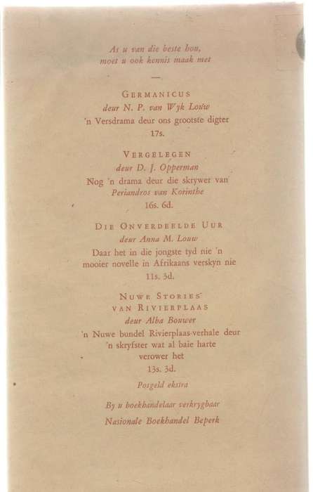 TEEN DIE HELLING - BOERNEEF (2 DE DRUK 1958)