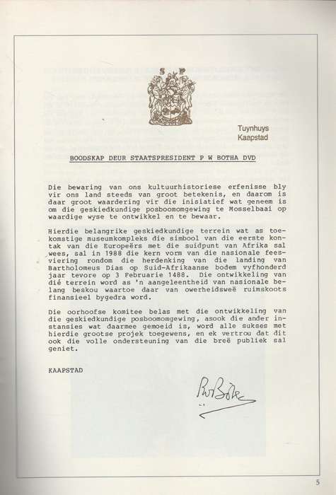 DIE POSBOOM-PROVINSIALE MUSEUMKOMPLEKS MOSSELBAAI  ( DEPT NATUUR-EN OMGEWINGSBEWARING 1984)