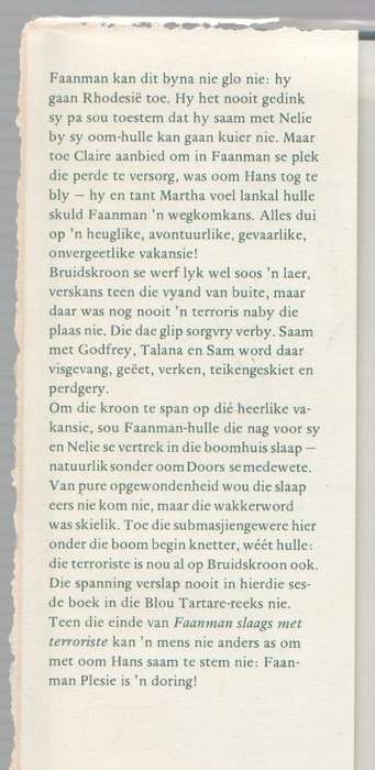 DIE BLOU TARTARE: FAANMAN SLAAGS MET TERRORISTE - H S VAN BLERK (1979)