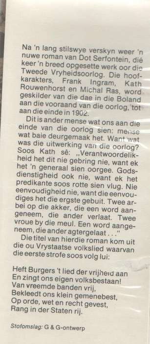 RANG IN DER STATEN RIJ - DOT SERFONTEIN (1 STE UITGAWE 1979) BOEREOORLOGVERHAAL