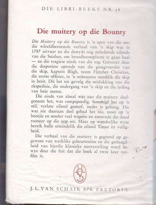 DIE MUITERY OP DIE BOUNTY - NORDHOFF & HALL (LIBRI-REEKS  1963)