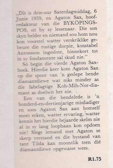 AGATON SAX EN DIE GESLEPE DIAMANTDIEWE - NILS OLOF FRANZEN (1959) JEUGVERHAAL