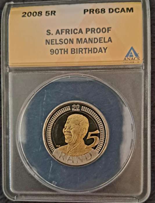 2008 Birthday PR68 DCAM Mandela 5 Rand coin