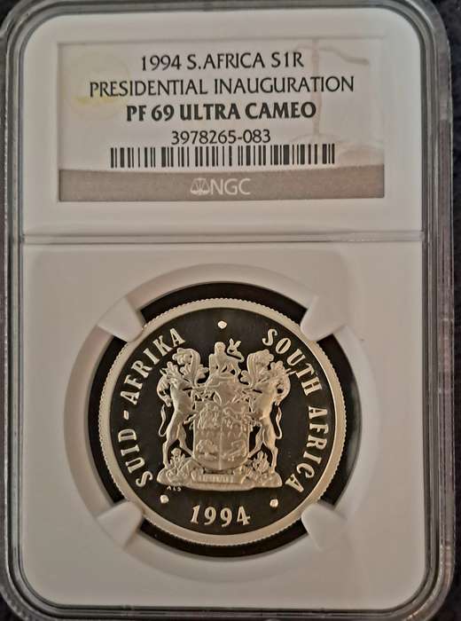 Silver 1994 Inauguration PF69 Ultra Cameo 1 Rand coin