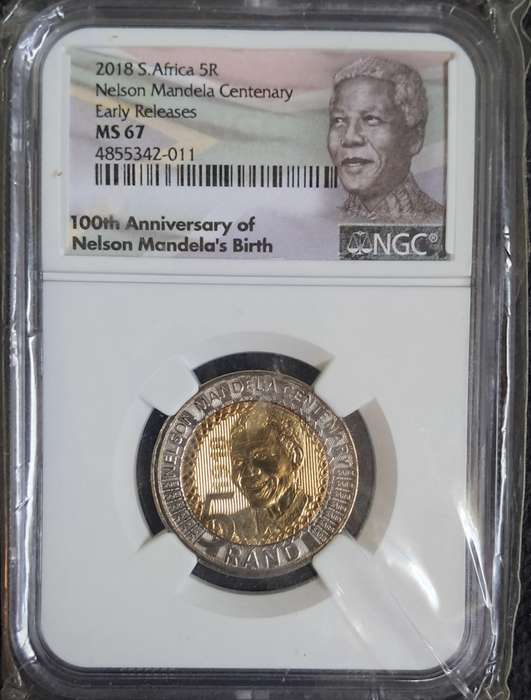 Rare 2018 Ms67 Nelson Mandela Centenary 5 Rand Coin
