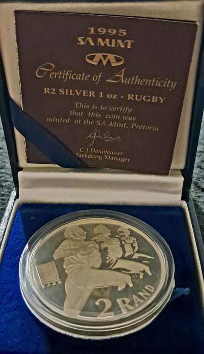 1995 Rugby World Cup 1oz Silver 2 Rand Coin