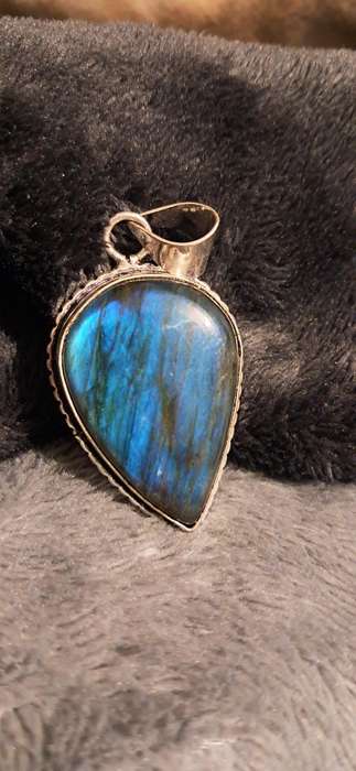 Genuine Labradorite Pendant Silver Plated Oval