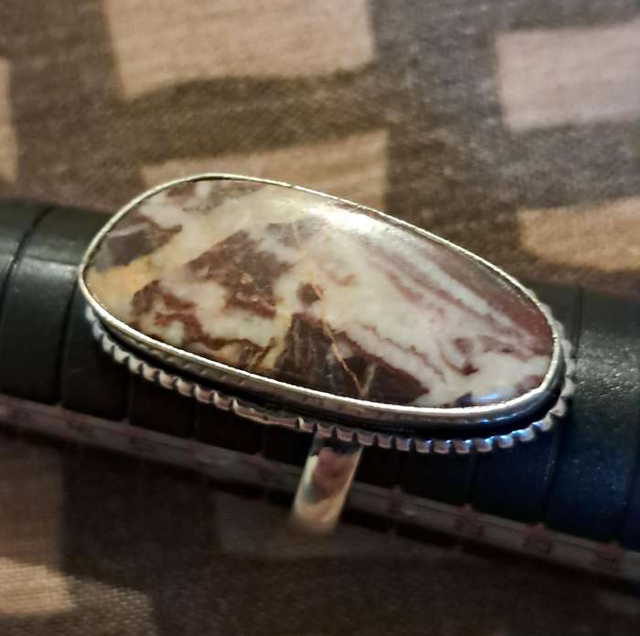 Natural Stone Adjustable Silver Plated Ring