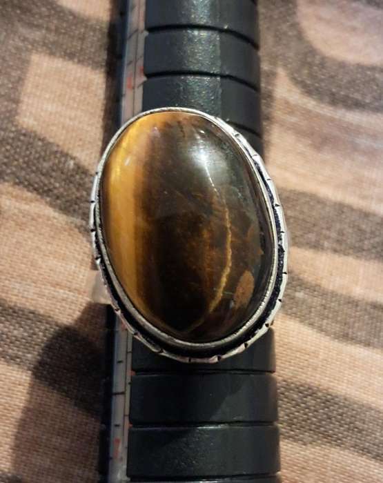 Natural Stone Adjustable Silver Plated Ring Tigers Eye